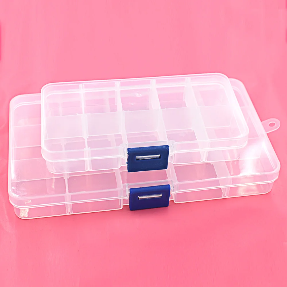 Buttons Eyelets Storage Adjustable Plastic 10/15 Compartment Storage Box Jewelry Earring Bin Case Container Boxes