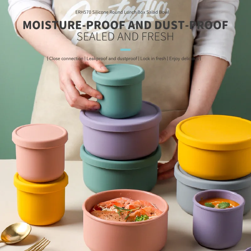 Food Grade Food Storage Container Leakproof Salad Silicone Lunch Bento Box Safe For Microwave Dishwasher Freezer For Kids Adult