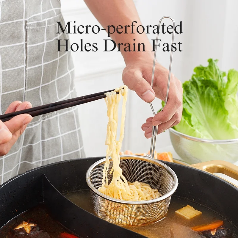 Stainless Steel Asian Kitchen Noodle Soup Strainer Hot Sale in Taiwan Fine Mesh Skimmer with Long Handle and big basket Colander