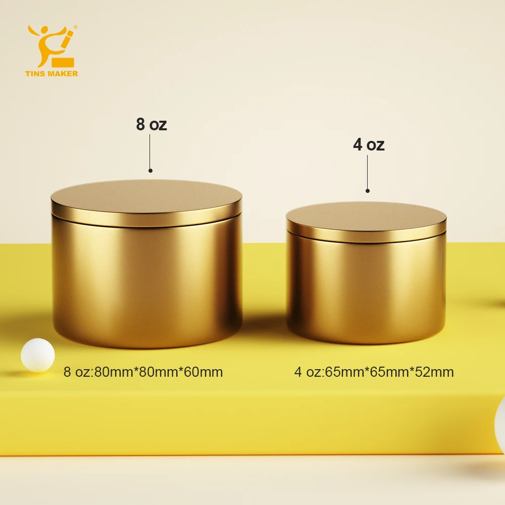 Tinsmaker RTS Empty Metal Round Storage Containers  Matte Black Gold  Sliver Wood  8 oz Candle Tin Cans Jars with Slip-On Lids