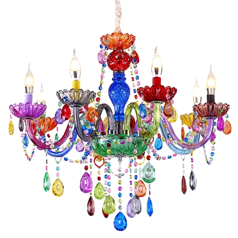Colorful Chandelier K9 Crystal Pendant Decor Multicolored Shade Ceiling Light Bedroom Living Room Lighting Pendant Light