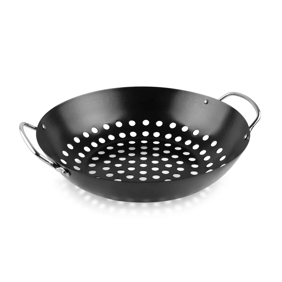 Portable Non Stick BBQ Grilling Wok Meat Fish Vegetable Barbecue Grill Basket Roasting Pan