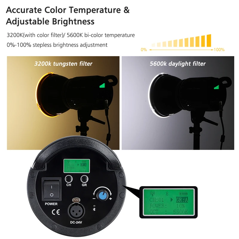 NiceFoto HC-1000B II 100W LCD Display 3200K/5600K CRI95+ APP Remote Control Photography LED Video Light Lamp with Color Filters