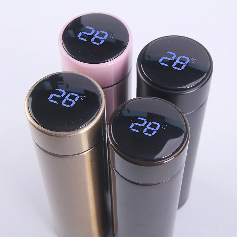 Waterproof vacuum stainless steel bicycle kettle sensor LED temperature display smart water bottle thermos