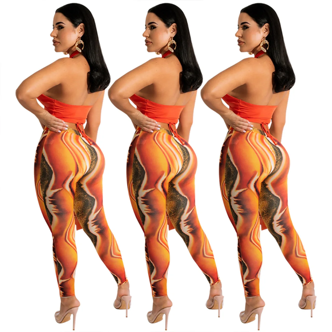 Latest Two Piece Set Cross Halter Sexy Wrap Top Lace Up Outfits Women Club Dresses 2 Piece Pants Set For Women Sexy