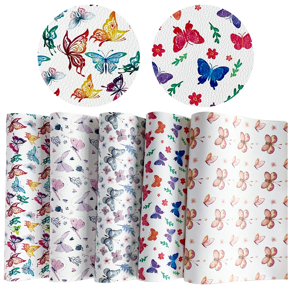 Leather Products Butterfly Patterns Prints PU Synthetic Faux Leather Upholstery Artificial Vinyl Fabric For Notebook Cover/Bags