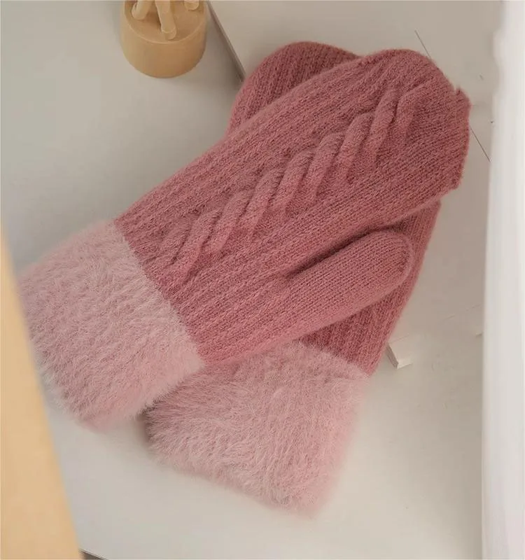 High Quality Ladies Winter Fashion Mitten Double Knit Thick Plush Warm Gloves