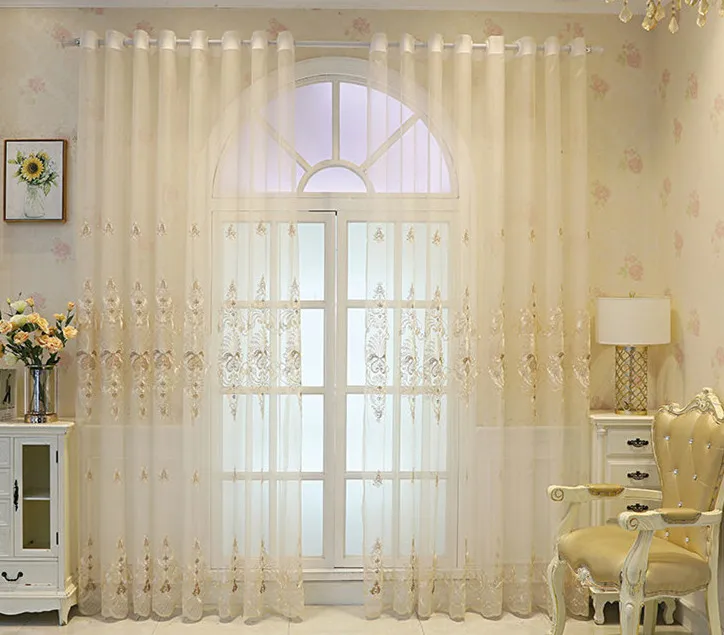 European Style Embroidered Window Screen Transparent Gauze Curtain,Living Room Bedroom Curtain Fabric