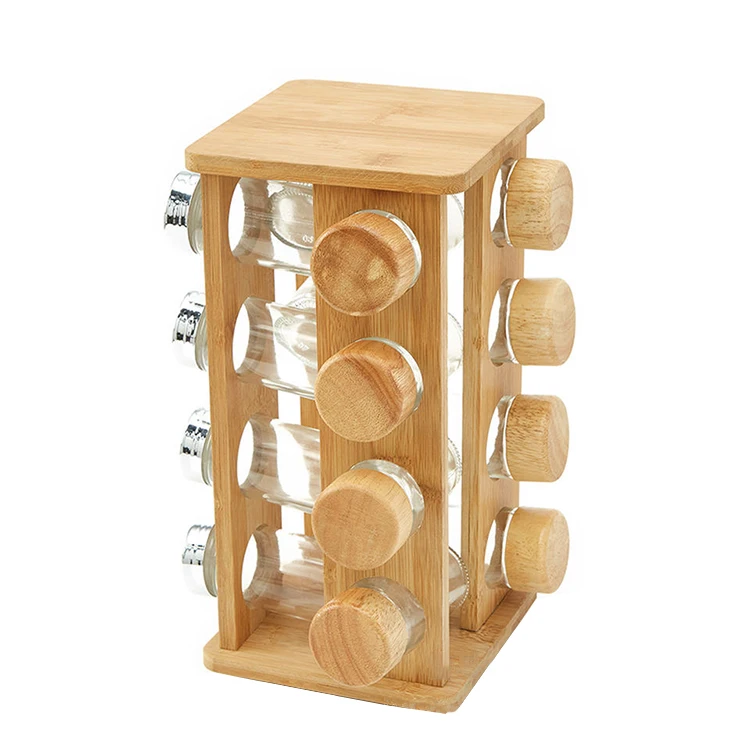 Spice rack bamboo spice rack rotates Organizer for convenience Kitchenware