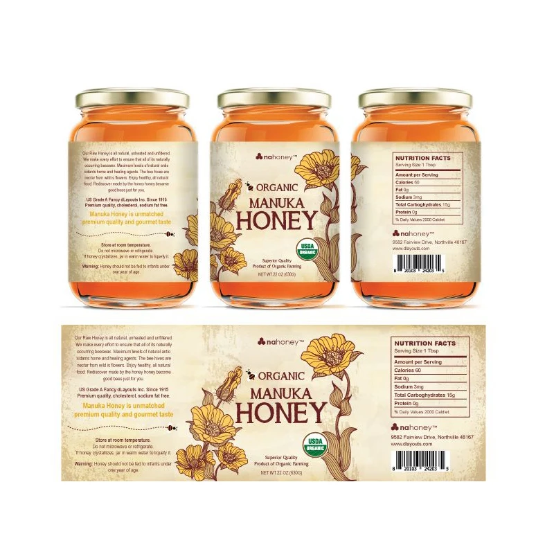 Hot sale custom waterproof transparent honey bottle labels and stickers