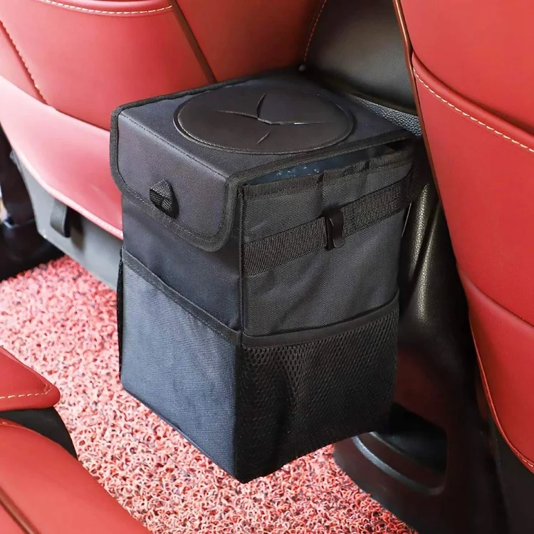 Foldable Leakproof Vehicle Headrest Hanging Trash Can for Car trash can with Leather Lid car trash bin hanging vehicle garbage