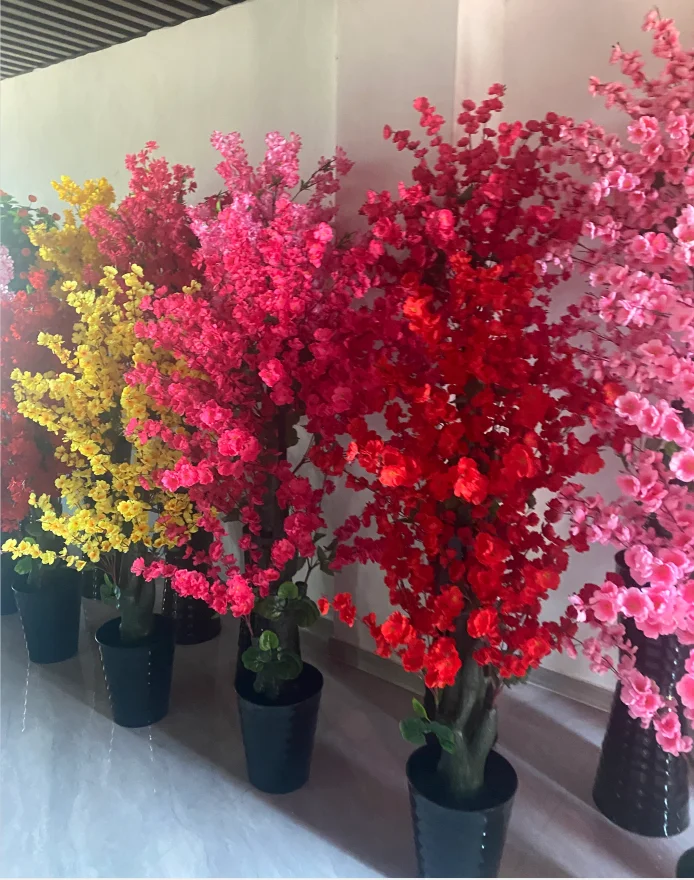 Home Hotel Office Decoration Faux Plastic Green Artificial Ficus Potted Plants Cherry Blossoms Tree Fruit