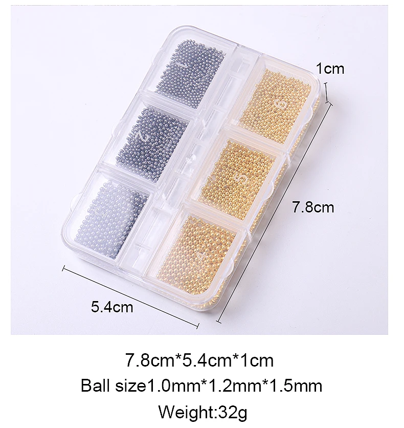 Customized 6 Grids Packing Nail Jewelry Factory Price Wholesale Silver/Black/Gold/Rose Gold Steel Nail Art Caviar Beads