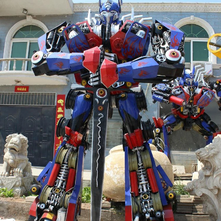 Movie-themed Custom Large Stainless Steel Transformer Metal Robot Statue Sculptures landscape