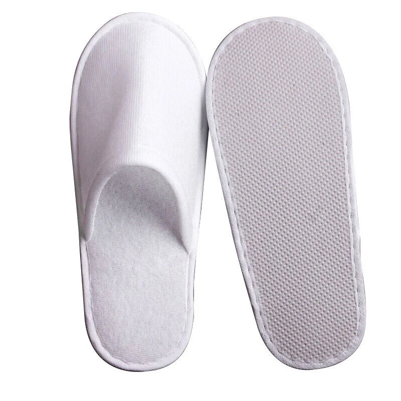 Custom White Bathroom Thickness 2.5mm Plaid Linen Bottom Non-woven Size 27*10.5 Soft Disposable Slippers Hotel Slipper