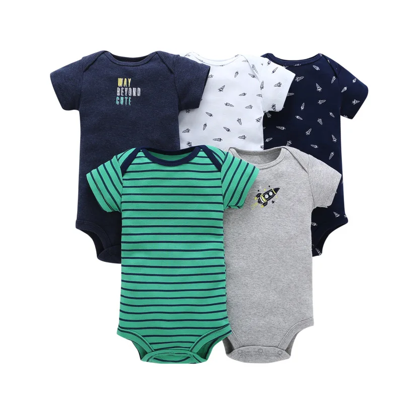 Hot Sale 6 Months Up To 24 Months Summer Short Sleeve Knitted Cotton 5 Pack Baby Rompers