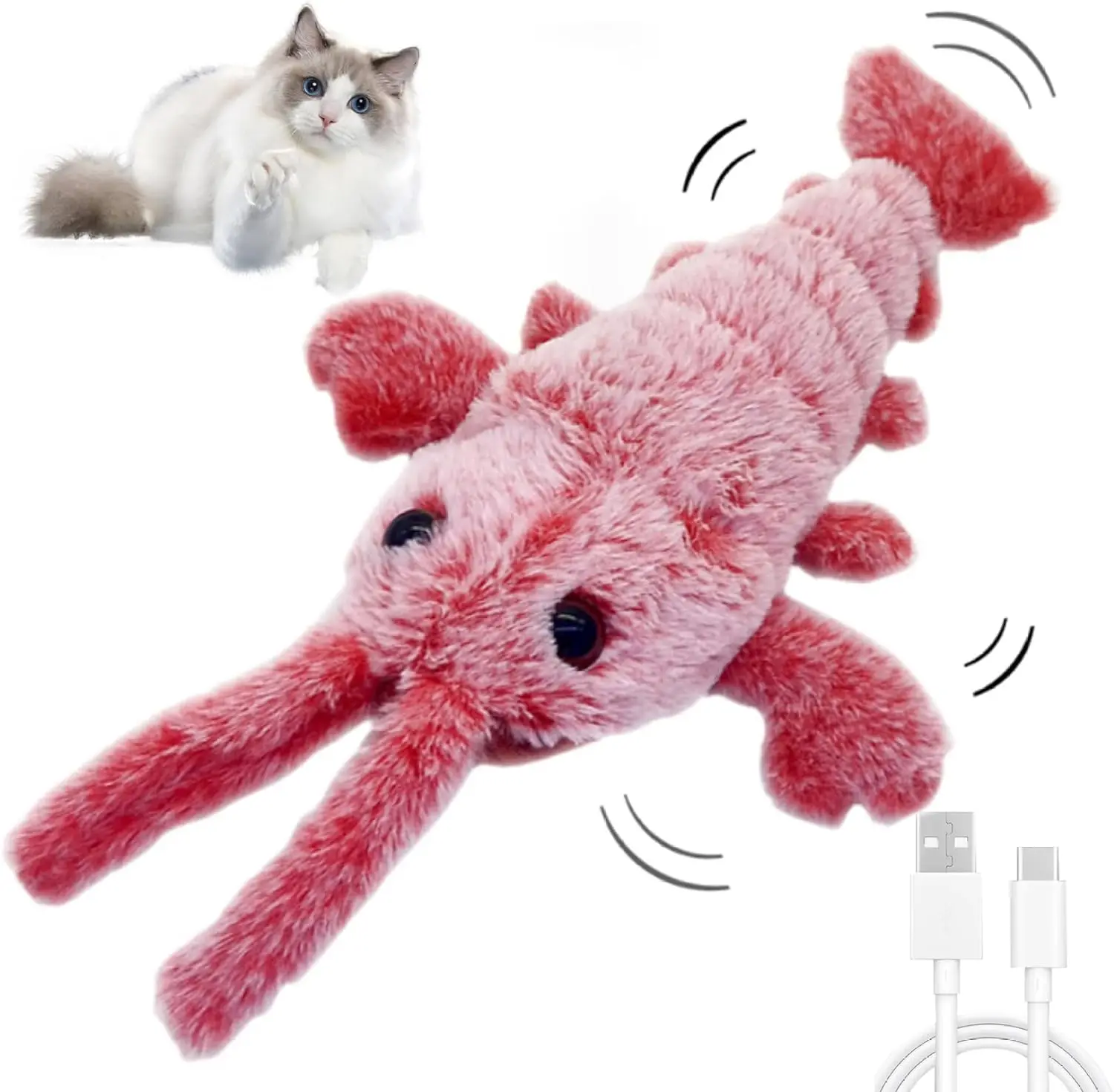 Wiggle Lobster Cat Toy Modes Plush Floppy Lobster Interactive Dog Toy 2024 USB Rechargeable Cat Chew Kicker Toy for Indoor Pet