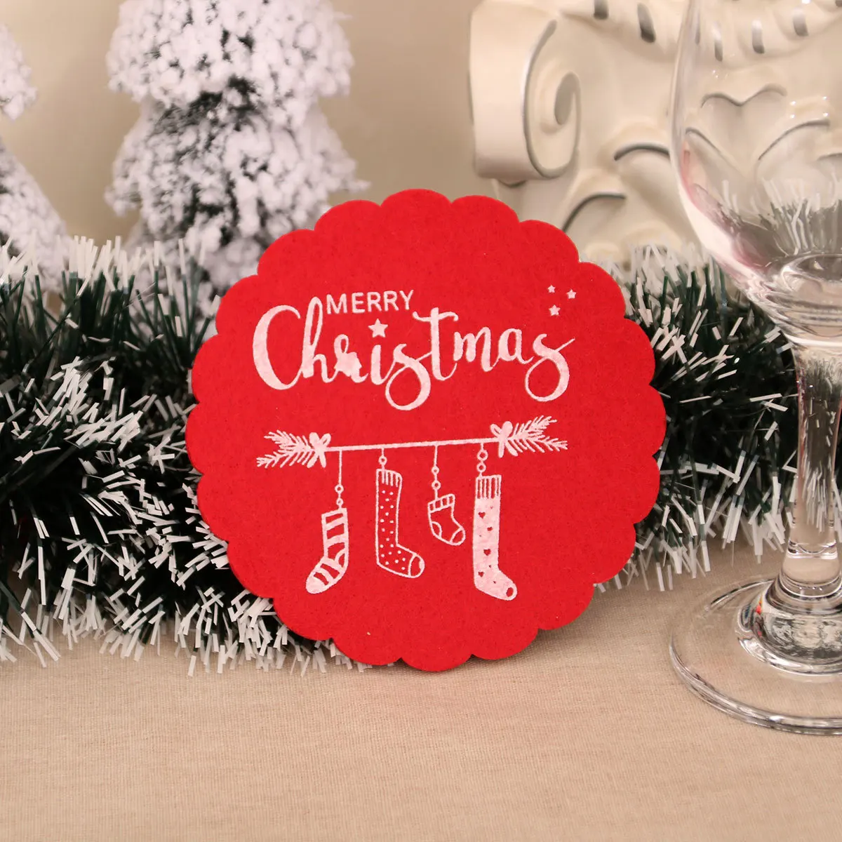 QY Wholesale Kitchen Serving Sets Cheap Christmas Drink Felt Coasters