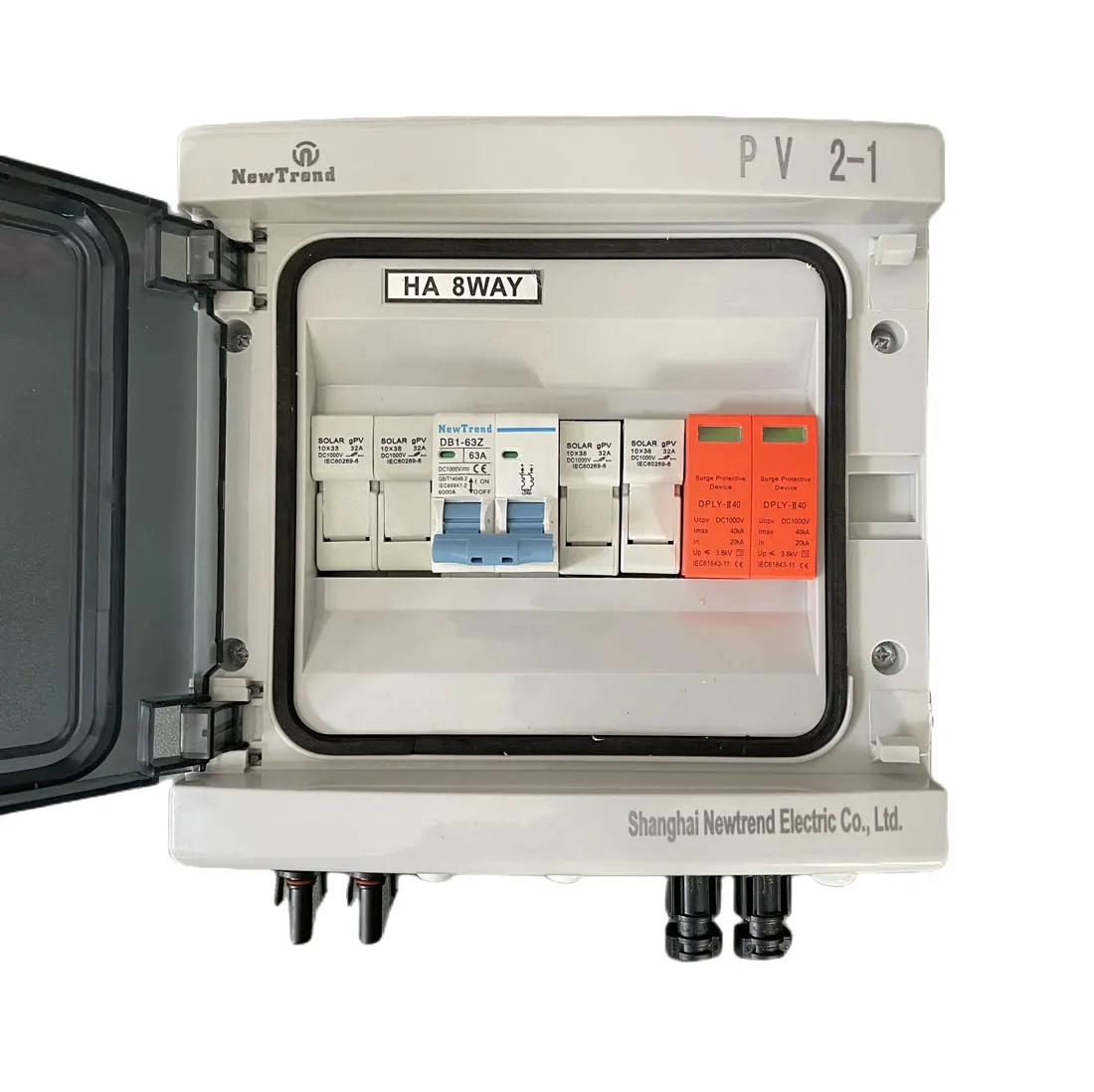 2 струны в 1 500 1000 В постоянного тока Предварительно проводной водонепроницаемый IP65 фотогальванический PV-комбайнер с предохранителем MCB SPD для солнечных