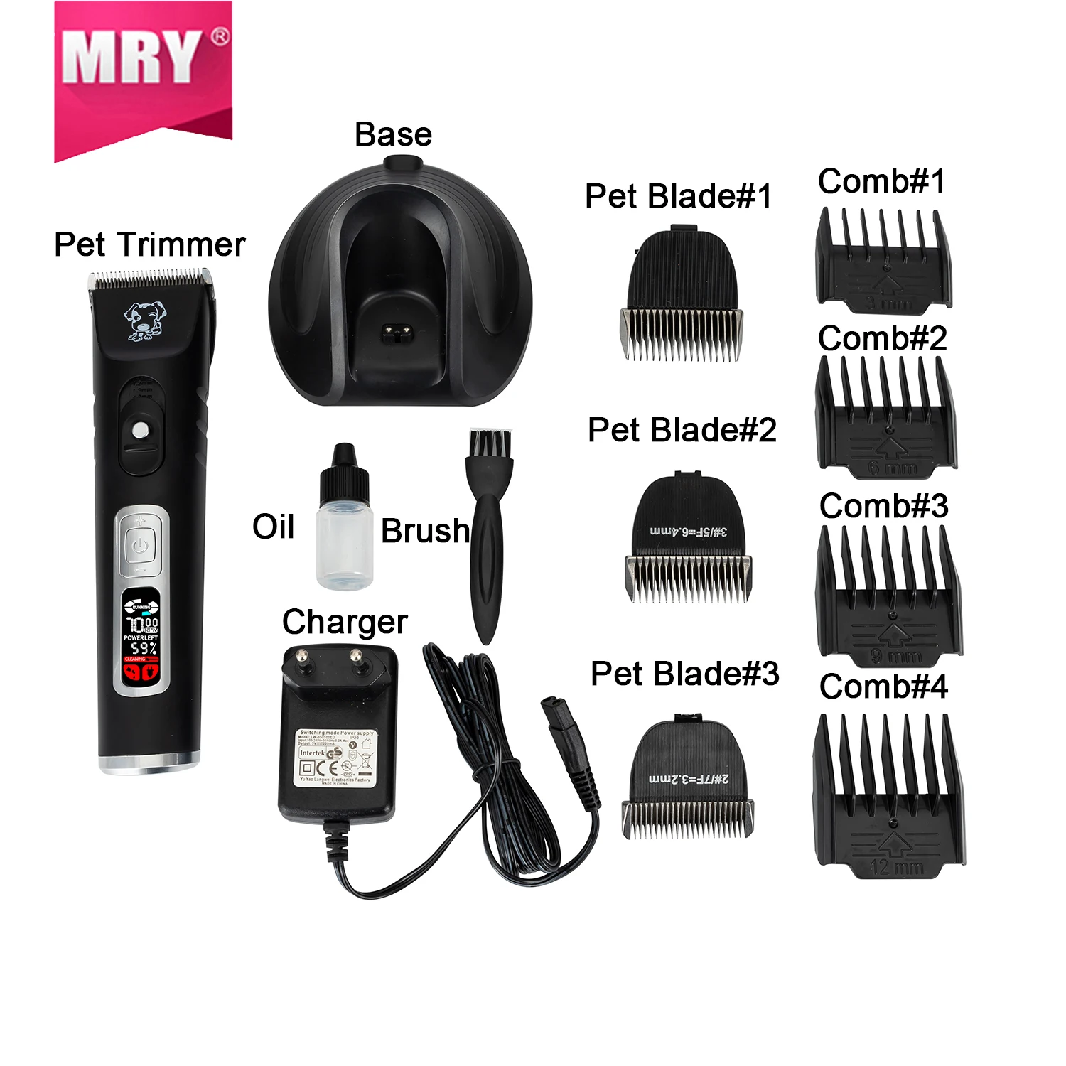 MRY Professional Dog Grooming Pet Hair Clippers Clippers & Blades Rechargeable Pet Trimmer Color Box Black or Customized CE Rohs