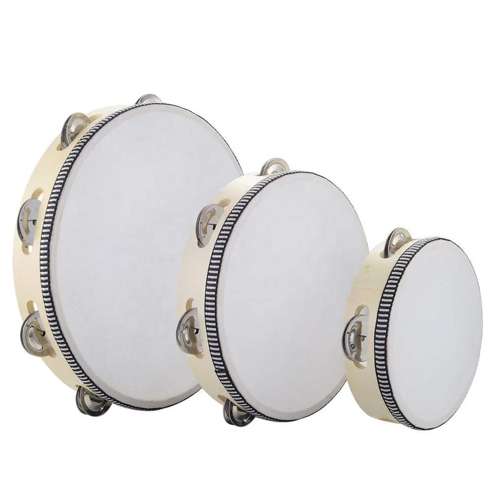 Tambourine for Church 8 inch Hand Held Drum Bell Birch Metal Jingles Percussion Musical Educational Toy Instrument for KTV Party