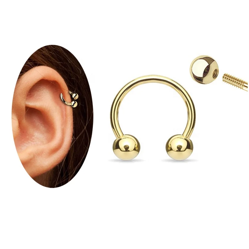 14K Gold Piercing Horseshoe Ring Beaded Tragus Daith Rook Septum Jewelry 14K Solid Gold Jewelry Wholesale