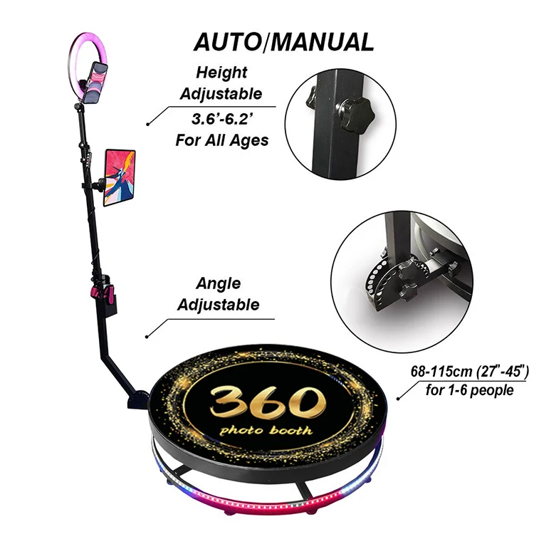 Automatic Spinning Round 360 Degree Party Video Camera Photo Booth Magnetic Logo 27-45 Inch Platform 360 Infinity Photo Booth