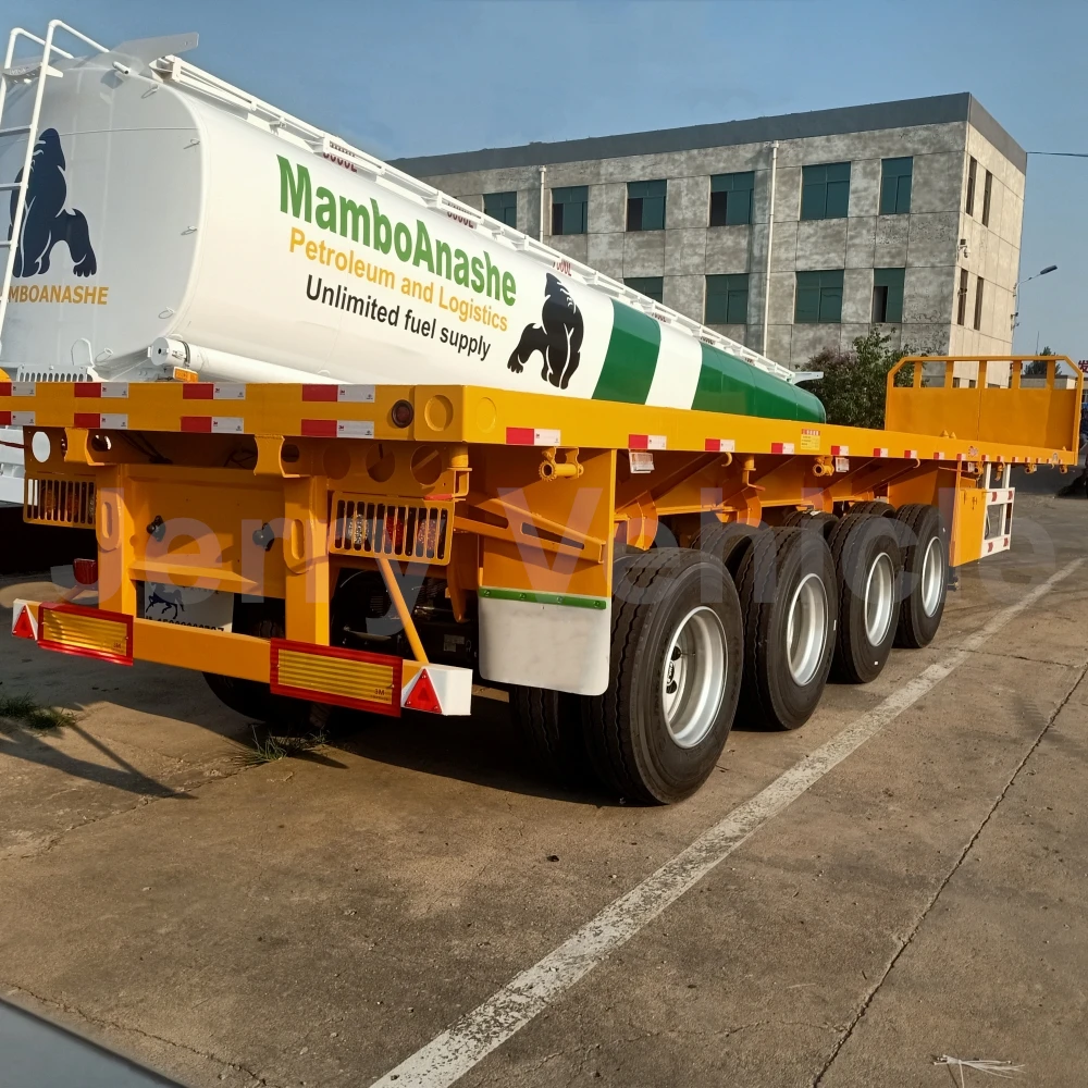 4 Axles 40 60 80 100Tons 20ft 40ft container Chassis flat extendable flatbed semi trailer for Sale