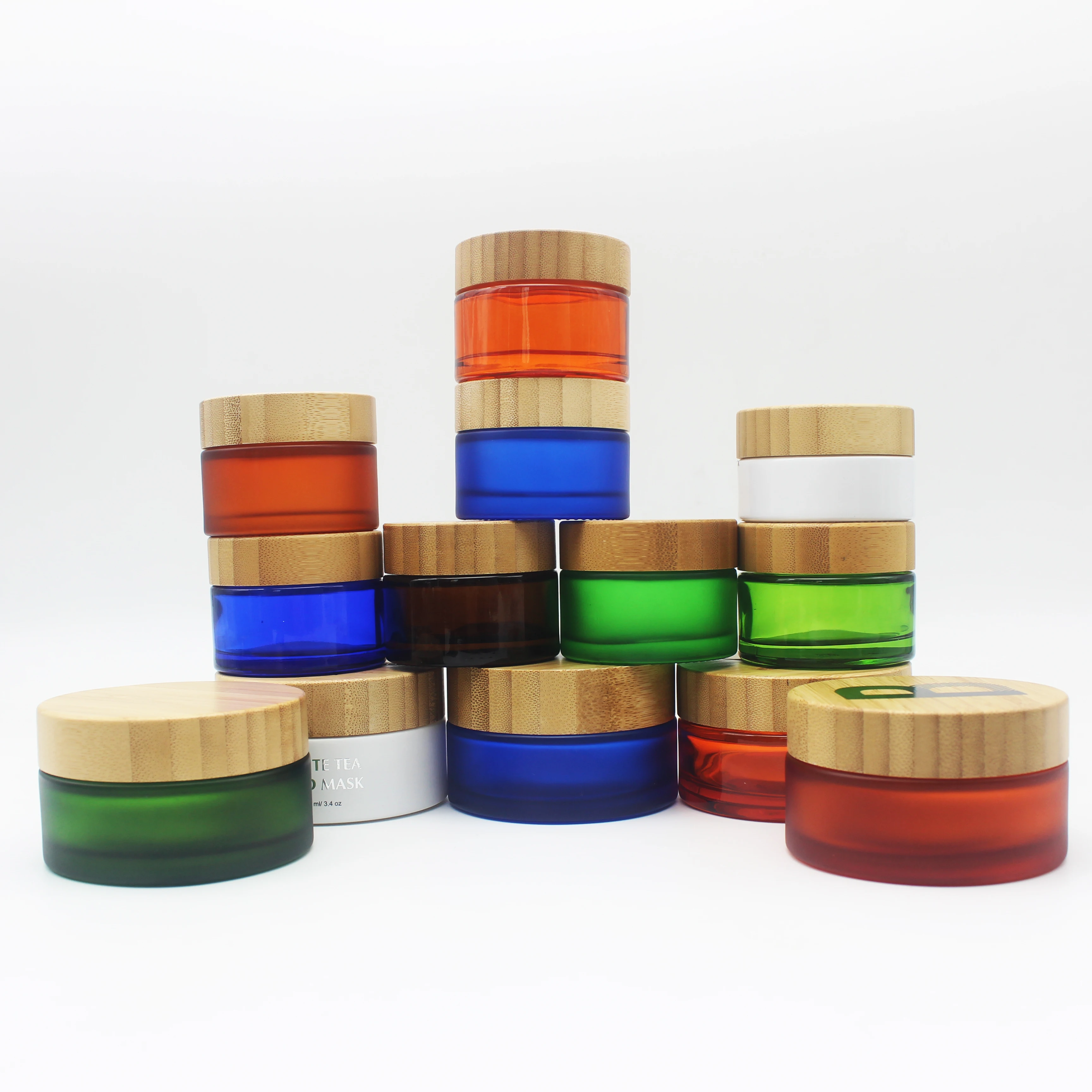 100g high quality clear color glass jars with real bamboo top and inner lids BP-058T