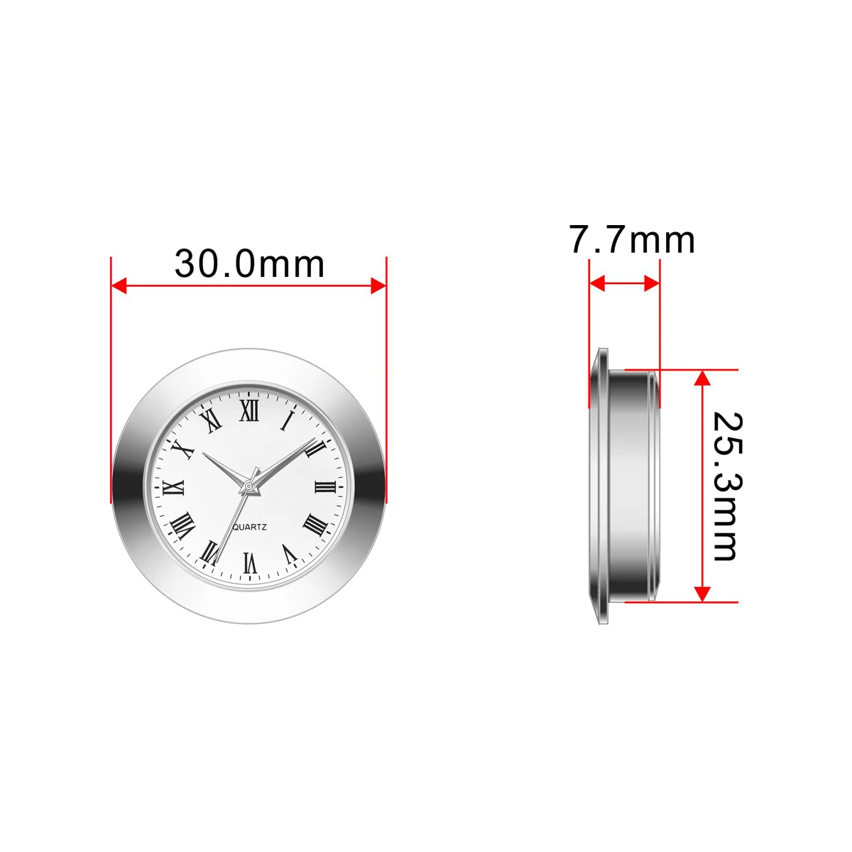 27mm chrome bezel white roman arabic dial mini clock inserts
