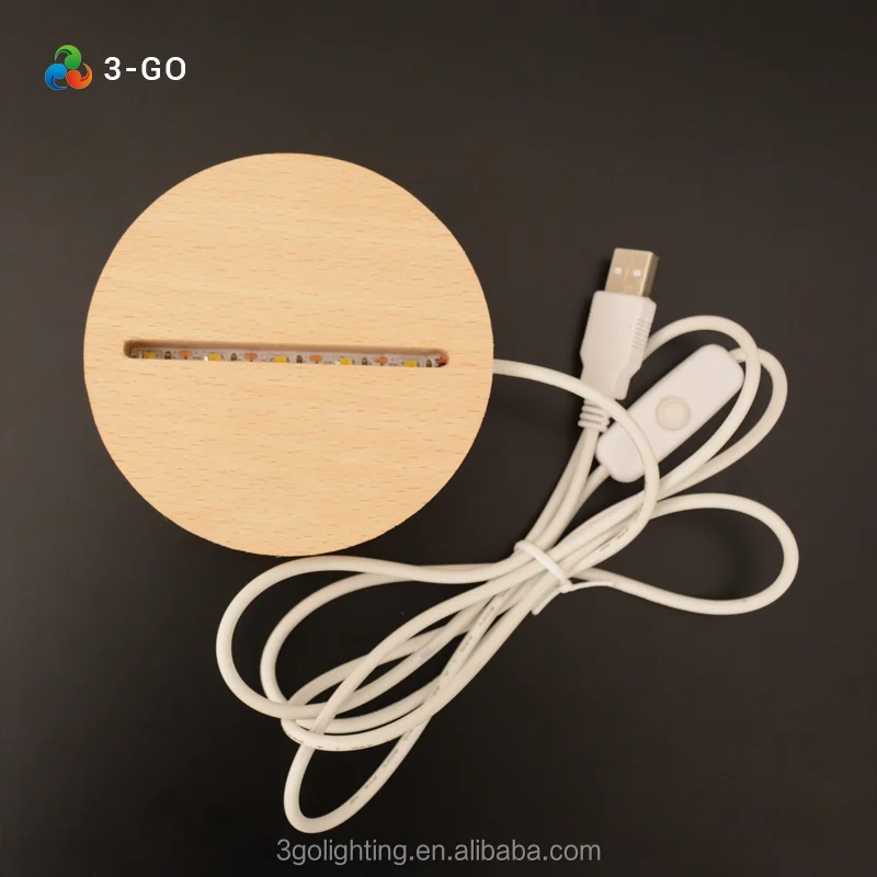 Wholesale Price Button Switch 3d ABS Wood like Night Light Round Wood LED Lamp Base for Acrylic