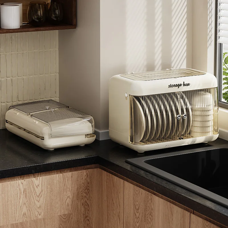 Household Double Storage Organizer Plate Dish Bowl Cup Spoon Storage Drainer Rack Kitchen Plastic Dust-Proof Cupboard