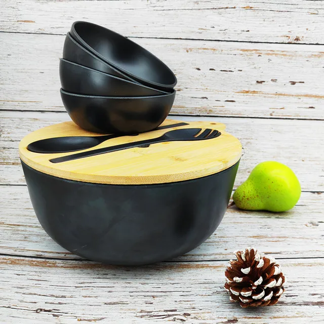 Salad Bowl Sets with Bamboo Lid Spoon & Fork OEM Workable