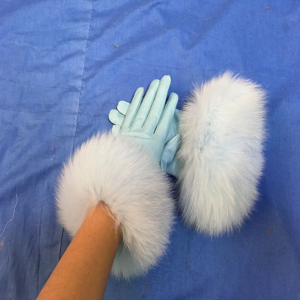 Hot Sale Fashion Ladies Genuine Leather Gloves  Winter Thick Ladies Fur Gloves
