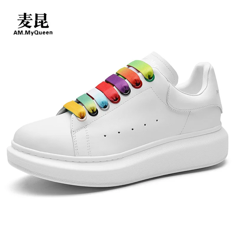 Genuine Leather Breathable Sneakers thick sole to increase outdoor Casual Shoes white unisex Luxury wallabees shoes