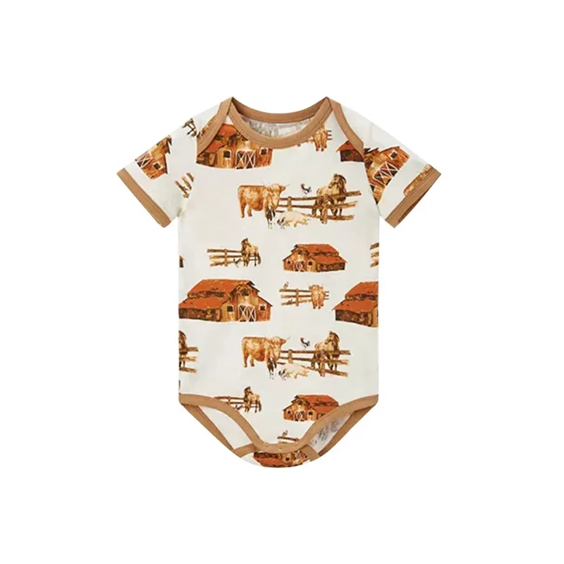 INTIFLOWER 23051 Factory Customized New Born Thin Short Sleeve Cartoon Baby Bodysuits Soft Infant  Onesies Jumpsuit