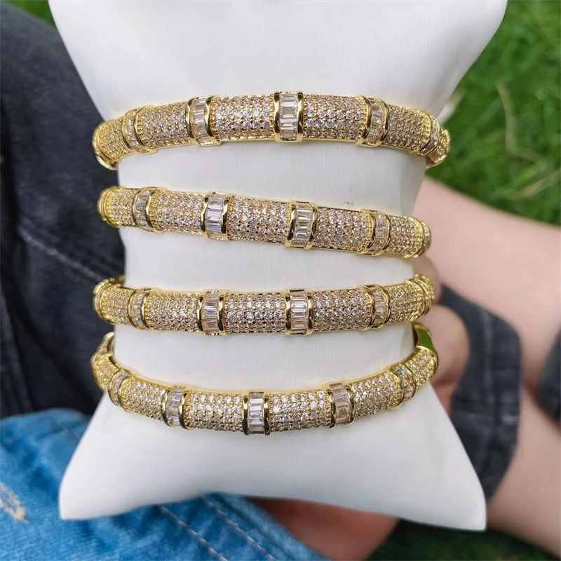 New Design Copper White Zircon Bracelets & Bangles For Women Luxury Gold Plated India Bangles Party Jewelry Gift