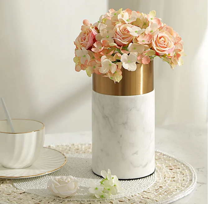 Декоративные цветочные вазы из белого мрамора и металла для домашнего декора для свадебной церемонии