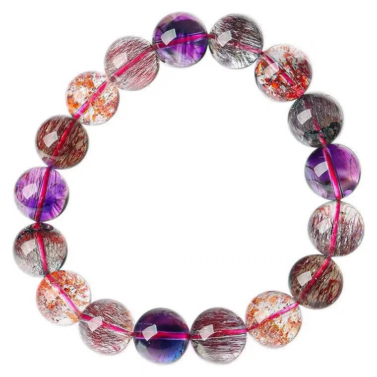 Natural Brazil Crystal Creme Cassis G. B Three-round Backbone Super Seven Bracelet Hair Bracelets for Men and Women Gift
