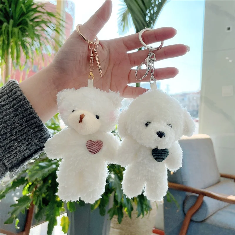 soft cute powder blusher bear pendant plush keychain mini teddy bear dog key ring bag key chain stuffed rabbit toys