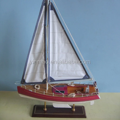 Wood Racing Sailing Ship Model 2 sets Red 46x13x65cm Nautical home yacht vessel model