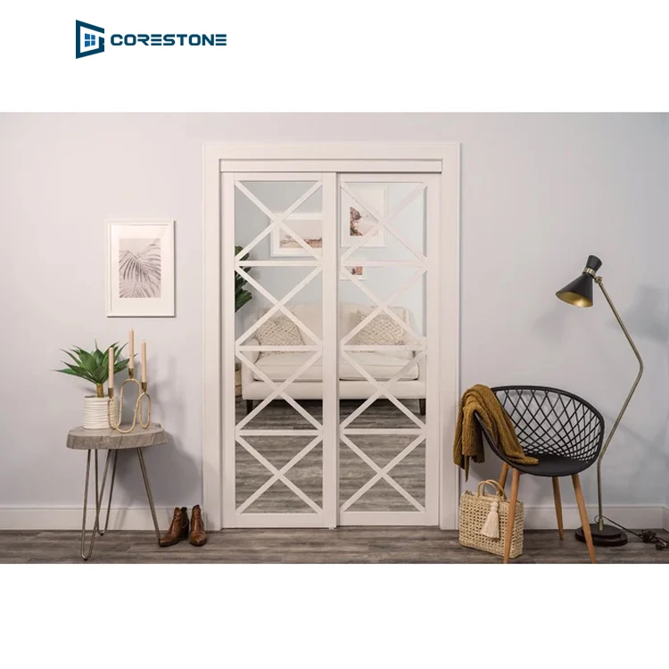 Lace Multi-X Design Mirrored Sliding Closet Door with Installation Hardware Kit Wood door