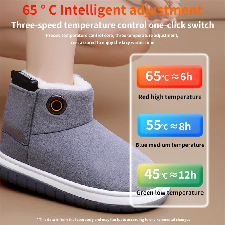 Casual Charging USB Electric Heating Shoes Winter Office Home Heating Boots with Fur Lining for Outdoor Walking and Warm Feet