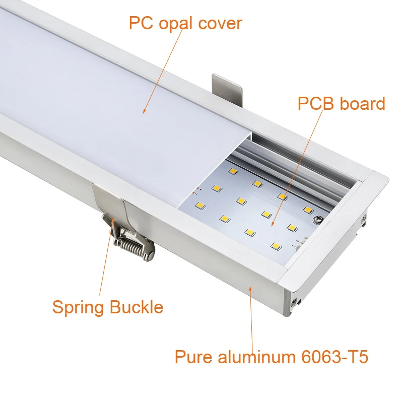 Custom Ceiling Recessed LED Linear Light 20W-80W Linear LED Lighting with Dali System Aluminum PR for Office Use
