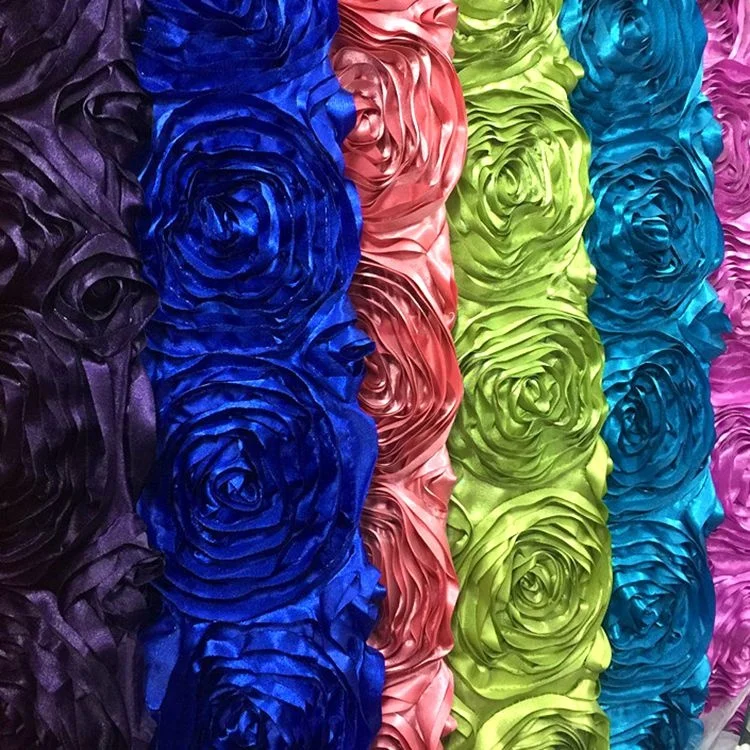 Wedding Carpet Table Cloth 3D Rose Flower Embroidery Satin Rosette Fabric embroidery rosette fabric for wedding decoration