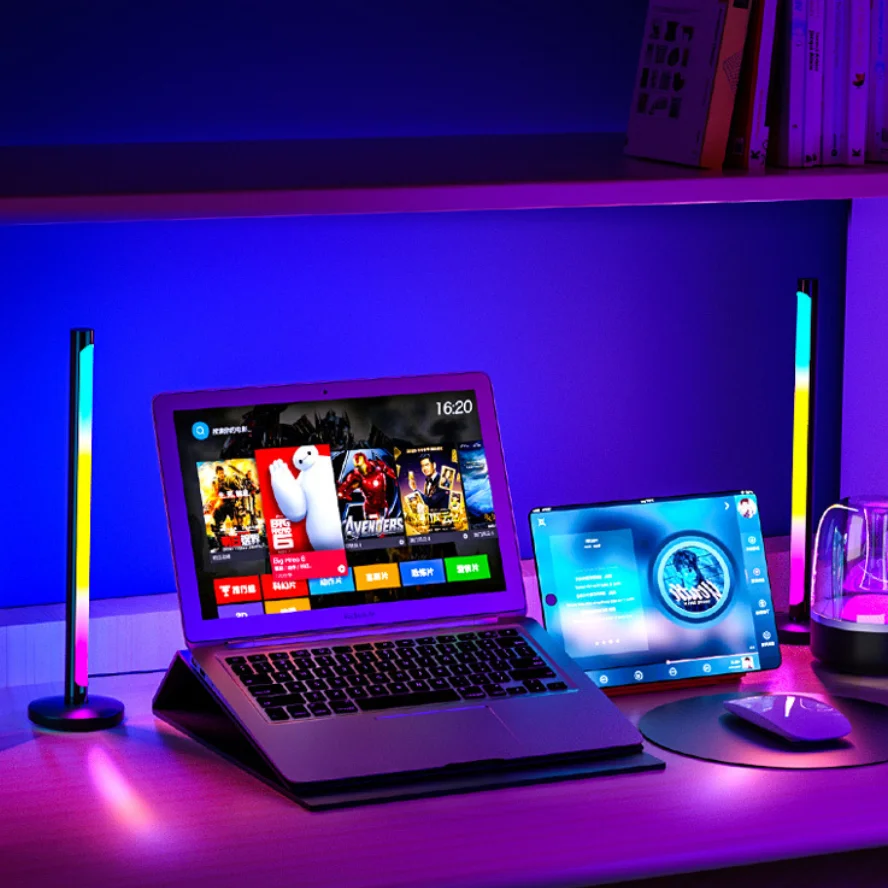 Светодиодные настольные лампы с управлением через приложение, RGB, с регулируемой яркостью, умный уровень звукоснимателя, светильник для спальни, уровень ритма, дистанционное управление, музыкальный светильник