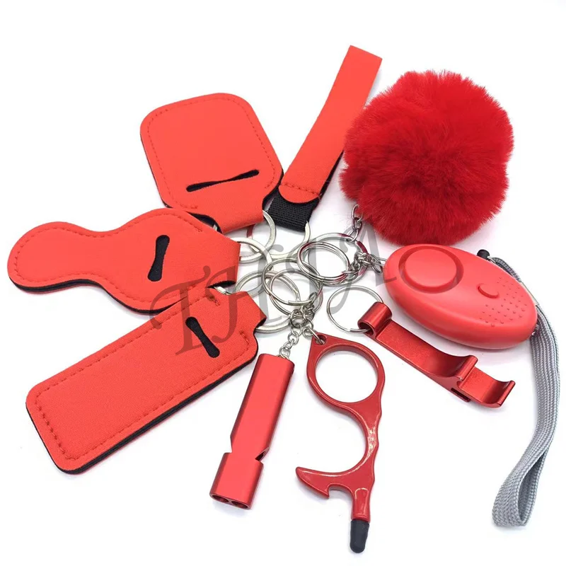 Wholesale Women Leather Key Holder Luxury Car Key Chain Charm Lipstick Self Defense Tool Leather Keychain Self Defense Keychain