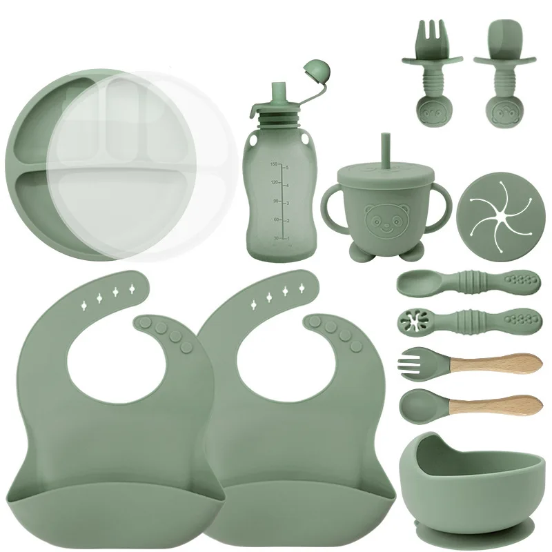 Factory Wholesale Custom Silicone Baby Dish Bib Bowl Spoon Fork Silicone Baby Feeding Set New Baby Feeding Products of All Types