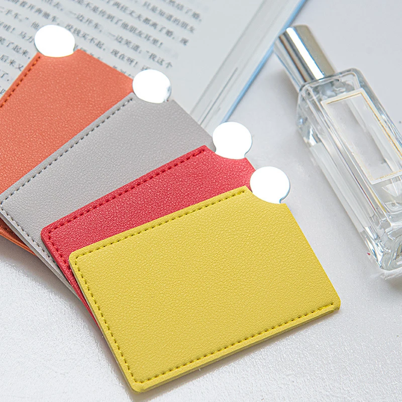 custom logo credit card vanity mirror stainless steel pocket small handheld  mirror with pu leather case cover