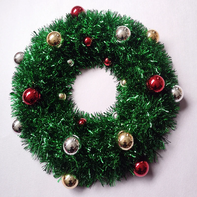 30cm Christmas Party Green Foil Tinsel Holly Wreath Door Wall Decoration